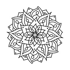 Coloring book, mandala, abstract elements, flower pattern . For adults and older children. Ornate hand-drawn vector illustration