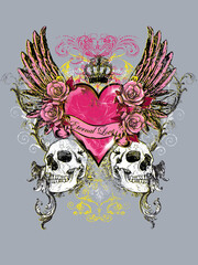 skull with wings and roses