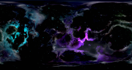 3d rendering. Space background with nebula and stars. Environment 360 HDRI map. Equirectangular projection, spherical panorama. Graphic illustration.