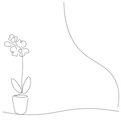 Flower orchid in pot drawing, vector illustration