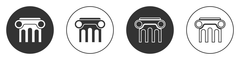 Black Law pillar icon isolated on white background. Circle button. Vector.