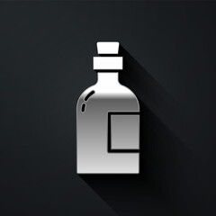 Obraz premium Silver Alcohol drink Rum bottle icon isolated on black background. Long shadow style. Vector.