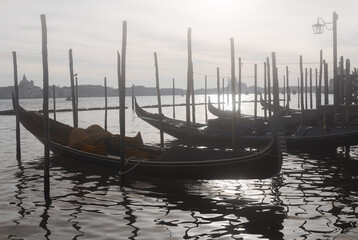 Gondolas at the quay at San Marco, Venice