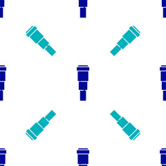 Blue Spyglass telescope lens icon isolated seamless pattern on white background. Sailor spyglass. Vector.