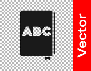 Black ABC book icon isolated on transparent background. Dictionary book sign. Alphabet book icon. Vector.