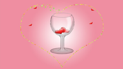 Valentine. Glass with hearts