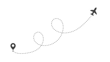 Airplane routes. Travel vector icon. Travel from start point and dotted line tracing.
