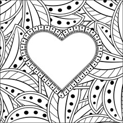 Hand drawn heart with mehndi leaves. decoration in ethnic oriental, doodle ornament.