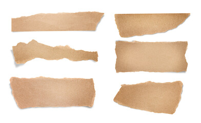collection of torn craft paper on isolated white background
