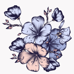 Floral illustration with hand drawn flowers in vintage style