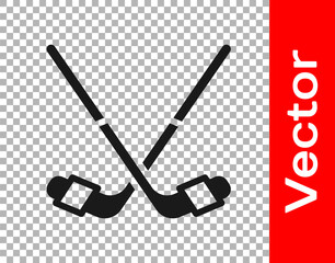 Black Ice hockey sticks icon isolated on transparent background. Vector.