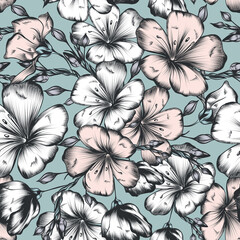 Floral vector hand drawn seamless pattern with flowers for textile design