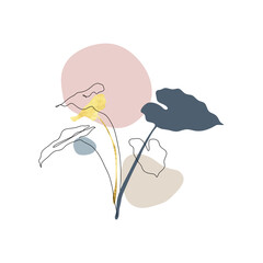 Botanical wall art vector set. Golden foliage line art drawing with water color. Monstera Plant Art design for wall framed prints, canvas prints, poster, home decor, cover, wallpaper.