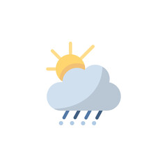 Sleet, cloud and sun. Flat icon. Isolated weather vector illustration