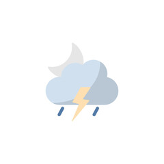 Storm, cloud and moon. Flat icon. Isolated weather vector illustration