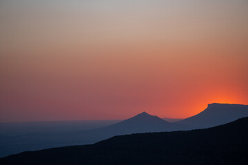 Beautiful and peaceful sunset from the heights of Camdeboo National Park in the arid Karoo region of South Africa.