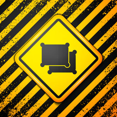 Black Rectangular pillow icon isolated on yellow background. Cushion sign. Warning sign. Vector.