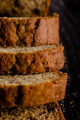 Homemade banana bread with chocolate chips and walnuts