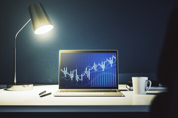 Abstract creative financial diagram on modern computer monitor, banking and accounting concept. 3D Rendering