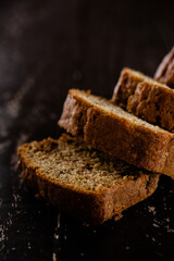 Homemade banana bread with chocolate chips and walnuts