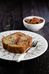 Homemade banana bread with chocolate chips and walnuts