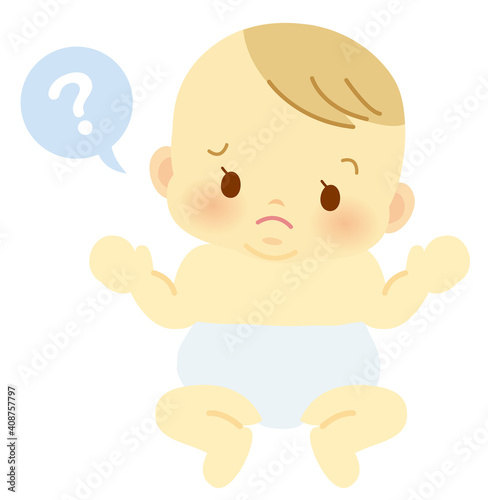 おむつ姿で困った表情の赤ちゃん 吹き出し ベビー全身イラスト103 Baby Poster Ba Kuroshimaharu