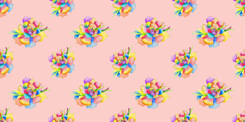 Seamless pattern with watercolor flower multicolored