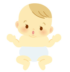 おしめ姿の赤ちゃん＿＿ベビー全身イラスト112

