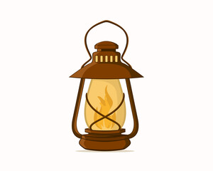 Vintage oil lantern vector design. Hiking travel lantern and camping