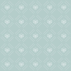 Seamless vector pattern. Modern geometric light blue and white ornament with royal lilies. Classic vintage background