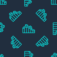 Obraz premium Green line Roller coaster icon isolated seamless pattern on blue background. Amusement park. Childrens entertainment playground, recreation park. Vector.