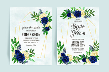 floral wedding invitation template set with dusty watercolor roses leaves decoration card design concept