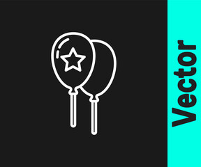 White line Balloons with ribbon icon isolated on black background. Happy Easter. Vector.