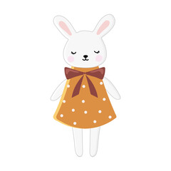 Bunny girl in a dress, vector illustration on a white background. Can be used as a print on children's clothing, greeting cards, invitations to children's parties, room poster.