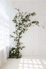 luxury delicate interior of the living room and bedroom in light colors with expensive chic carved furniture in classic style