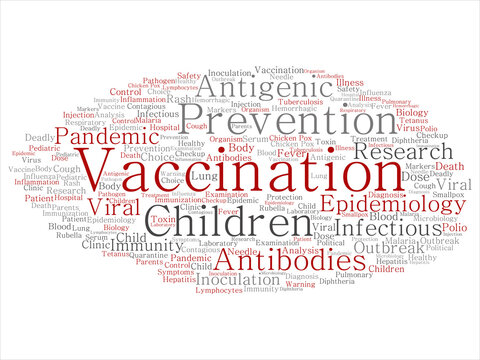 Vector concept or conceptual children vaccination viral prevention abstract word cloud isolated background. Collage of infectious antigenic, antibodies, epidemiology immunization or inoculation text