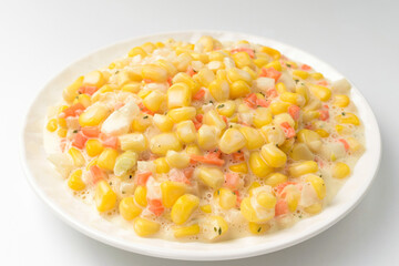 Corn salad on white background