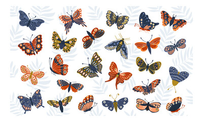 Spring collection of butterflies. Decoration print for surface pattern