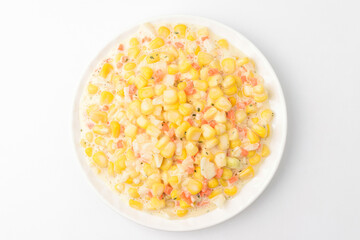 Corn salad on white background