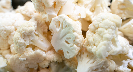 Chopped cauliflower vegetables closeup shot. cauliflower vegetables.