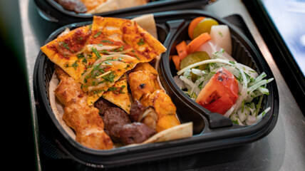 tikka, shish & kofta kebabs on charcoal barbeque barbeque. Arab food