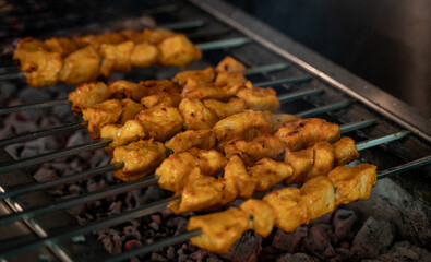Arabic traditional food Shish taouk on the grill.