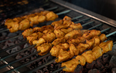 Arabic traditional food Shish taouk on the grill.