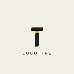Creative letter T for logo and monogram. Minimal artistic style letter with yellow spot for education, festive and party or technology graphic. Vector typographic design