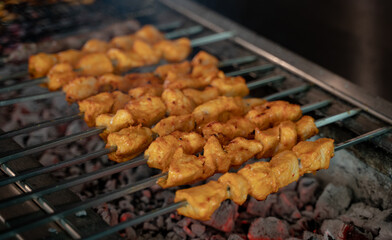 Arabic traditional food Shish taouk on the grill.