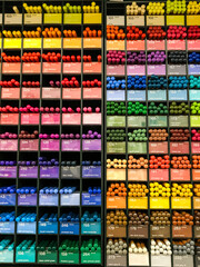 Assortment of colored pencils and markers in the store