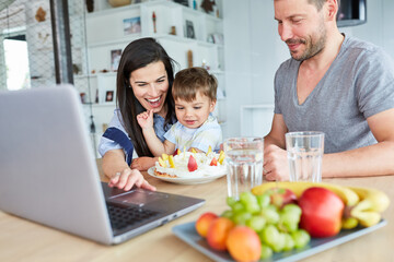 Happy birthday family in video chat