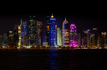 Fototapeta na wymiar background image of qatar's capital city landmark during sunset.