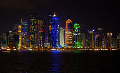 Fototapeta na wymiar background image of qatar's capital city landmark during sunset. tourist destinations