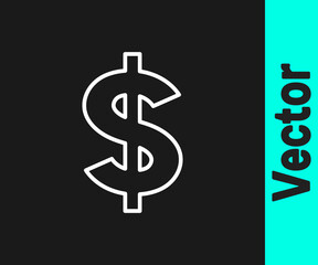 White line Dollar symbol icon isolated on black background. Cash and money, wealth, payment symbol. Casino gambling. Vector.